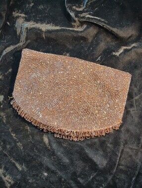 True Vintage 1950's Walborg Hand-Beaded Copper Tone Fringe True Foldover Clutch
